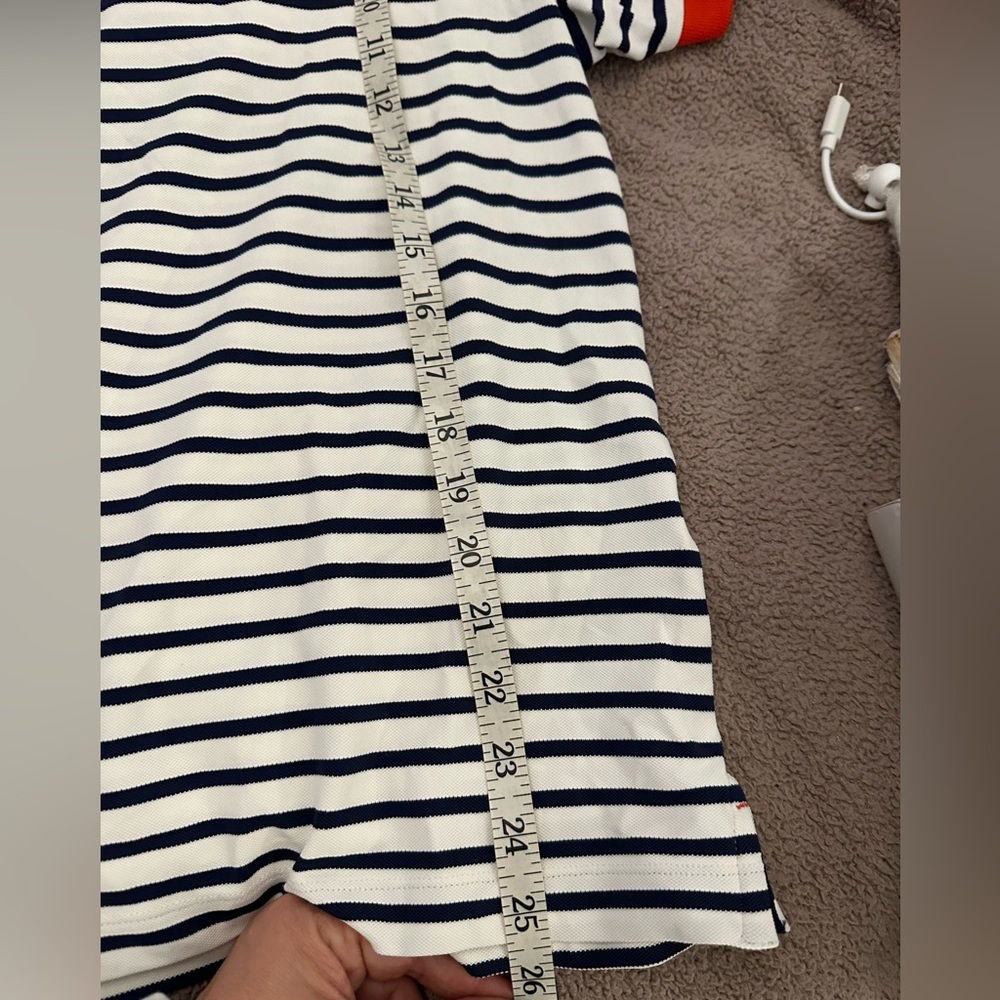 Saint James Navy and White Striped Top with Orange Neckline - Picture 9 of 9